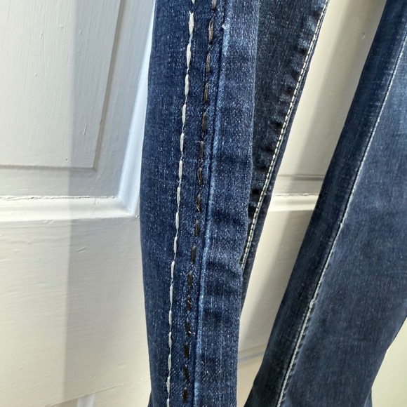 Rock 47 Wrangler Western Thick Stitch Bootcut Denim Jeans Women's 3 4 Long Tall - Picture 6 of 9